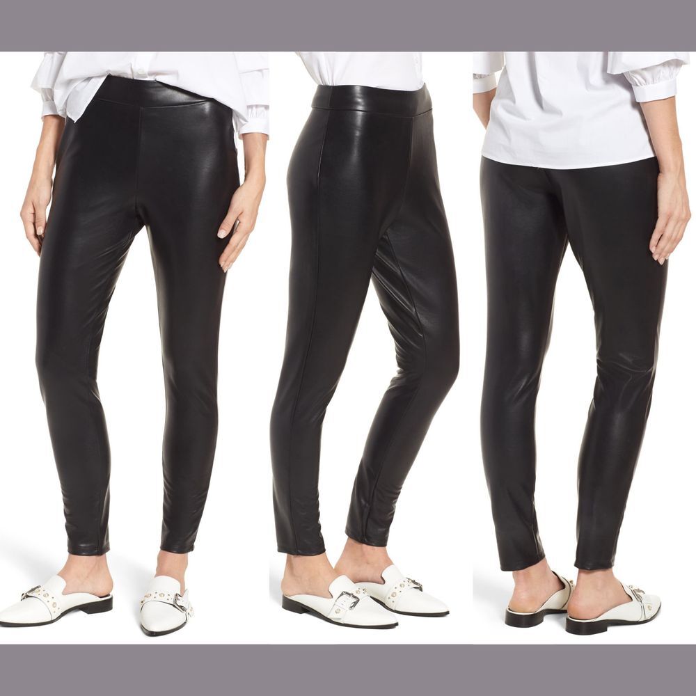 NWT $49 LEITH High Waist Faux Leather‎ Leggings in Black [SZ Small ] #4124